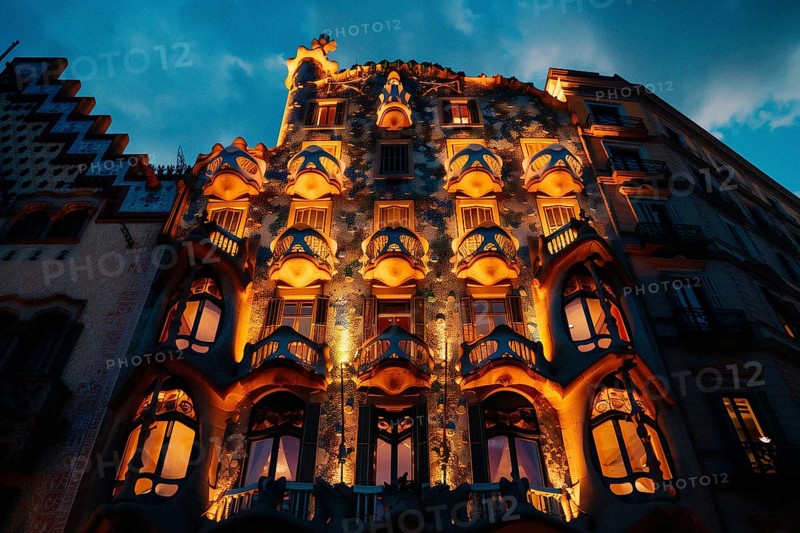Antoni Gaudi's Casa Batllo in Paseo de Gracia avenue in Barcelona, AI generated