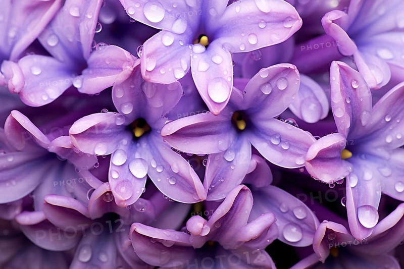 Close up of purple hyacinth flower with water rain drops. KI generiert, generiert AI generated