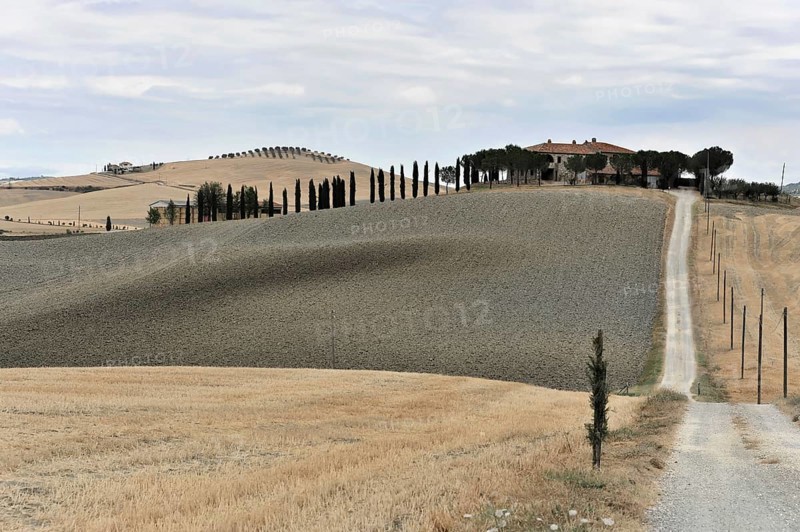Harvested fields south of Siena, Crete Senesi, Tuscany, Italy, Europe