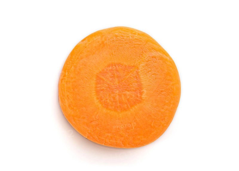 Carrot slice isolated on white background. top view, flat lay, close up, macro