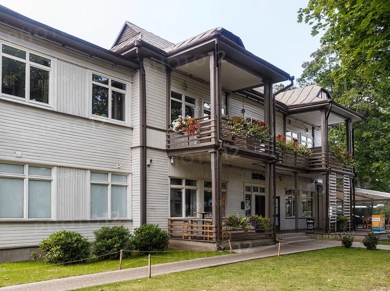 Historical old wooden buildings on the streets of Druskininkai. Lithuania