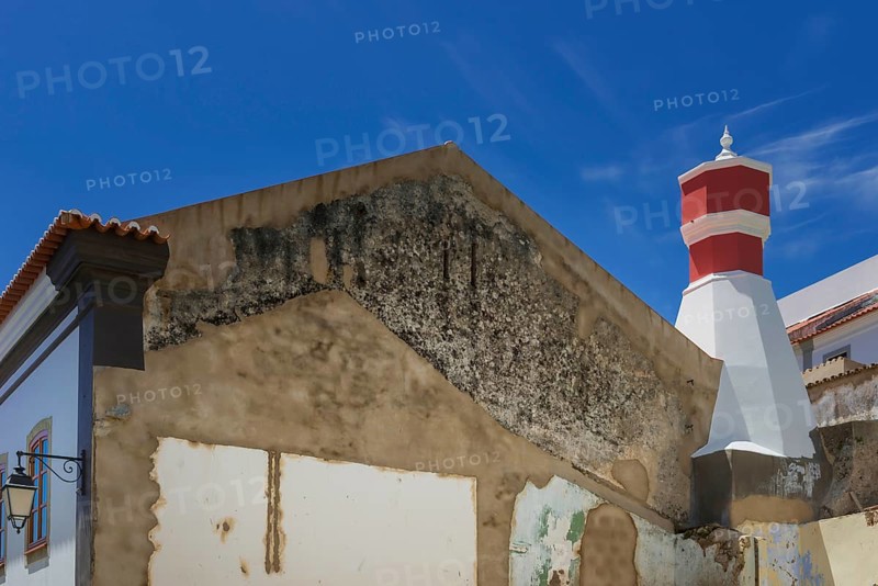 Old house facade with tower, village, mediterranean, facade, demolition, renovation, Monchique, Algarve, Portugal, Europe