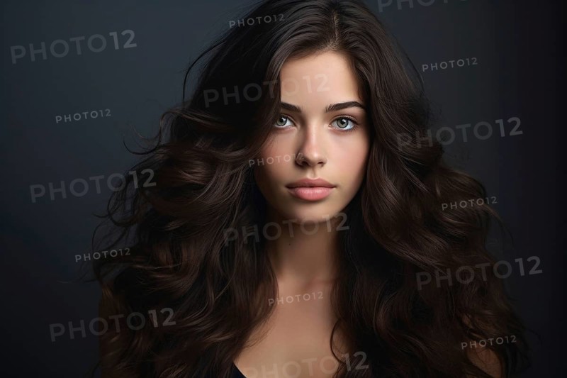 Young woman with dark lush wavy hair. KI generiert, generiert AI generated
