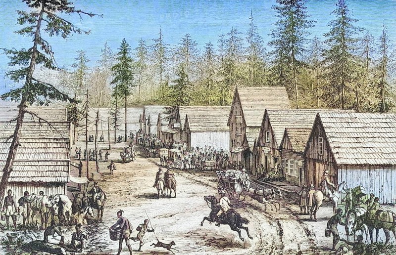 Street scene in Cisco Station, California in the 1870s. From American Pictures Drawn With Pen And Pencil by Rev Samuel Manning c. 1880, United States, America, Historic, digitally restored reproduction from a 19th century original, Record date not stated, North America