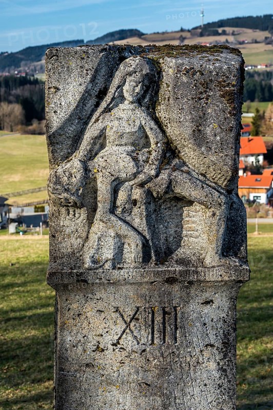 Stone relief, Way of the Cross station number 13 on the Buchenberg, Buchenberg, Allgaeu, Bavaria, Germany, Europe