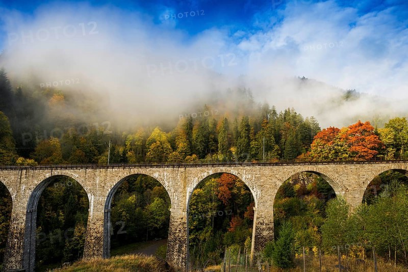 Railway bridge in the Ravenna Gorge, Hoellental in autumn, near Freiburg im Breisgau, Black Forest, Baden-Wuerttemberg, Germany, Europe