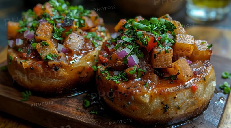 Japanese bunny chow with diced tomatoes, onions, and fresh herbs, ai generated, AI generated