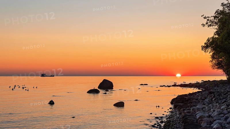 Dawn on the striking rock on the coast of Lohme on the island of Ruegen