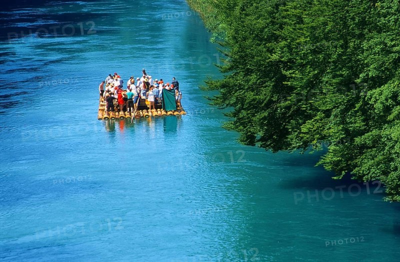 Wooden Raft on the Isar near Munich, Bavaria, Germany, Europe