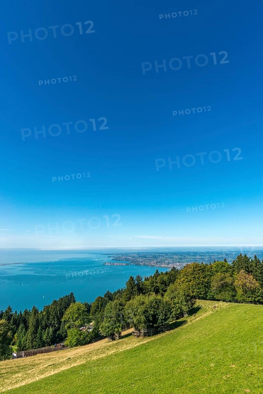 View from the Pfaender, 1064m, local mountain of Bregenz, to Lindau, Lake Constance, Vorarlberg, Alps, Austria, Europe