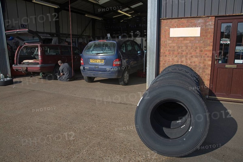 Vehicle tyre repair garage workshop, Melton, Suffolk, England, United Kingdom, Europe