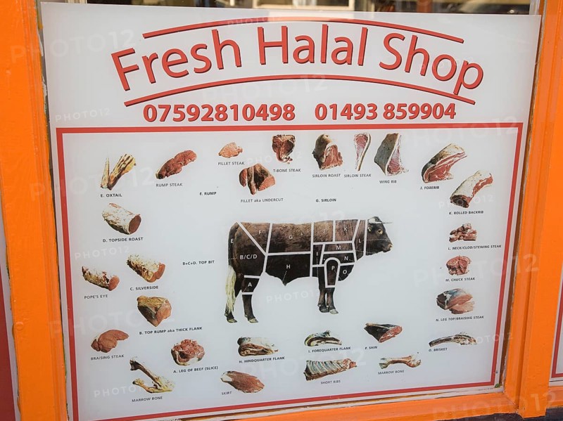 Halal butcher shop sign for beef cuts