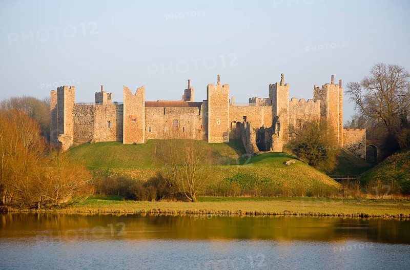Framlingham castle curtain wall ramparts and the Mere, Suffolk, England, United Kingdom, Europe