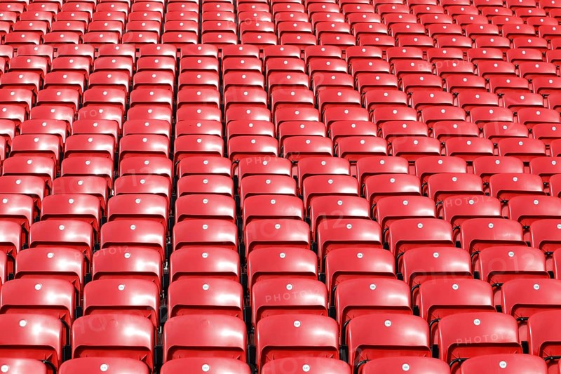 Red seats at Liverpool FC's Anfield Stadium, 02/03/2019