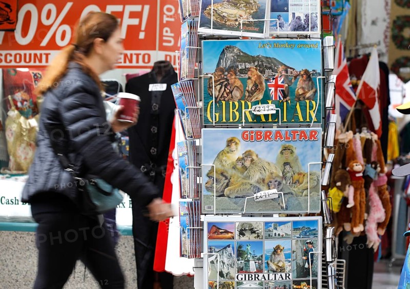 A shop in Gibraltar offers postcards with Gibraltar motifs.thousands of Spaniards commute from Spain to Gibraltar every day to get to their workplace, 14.02.2019