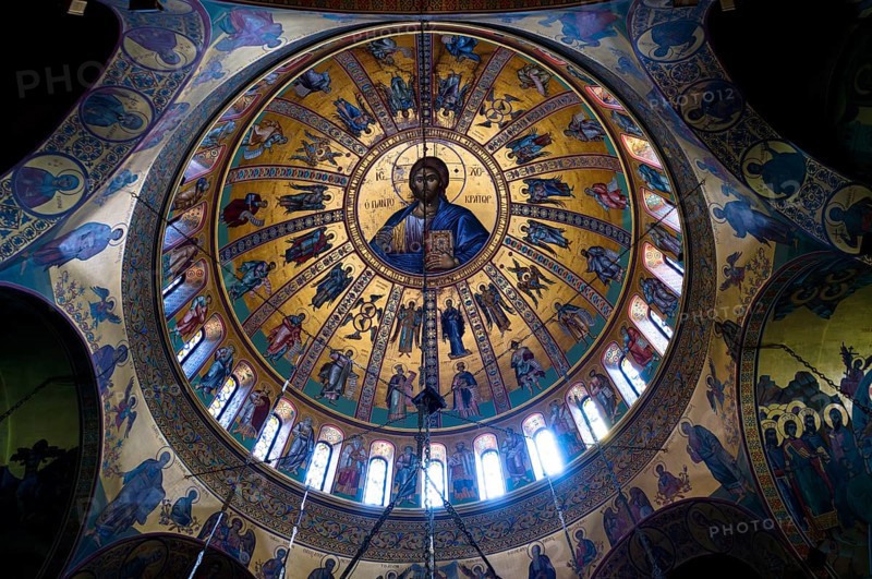 Interior view of the church, Metropolitan Church of St Gregorios Palamas, dome, mosaic, Thessaloniki, Macedonia, Greece, Europe