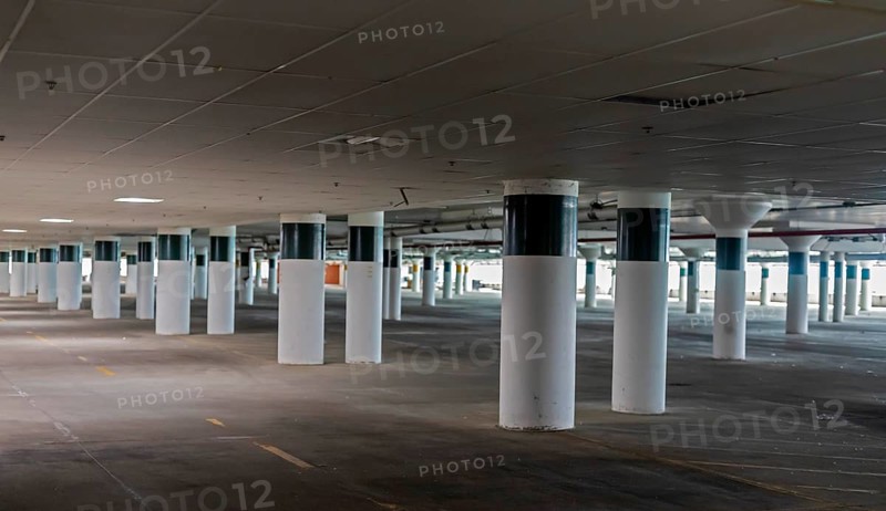 Detroit, Michigan, Pillars in the parking garage hold up the building at The Icon