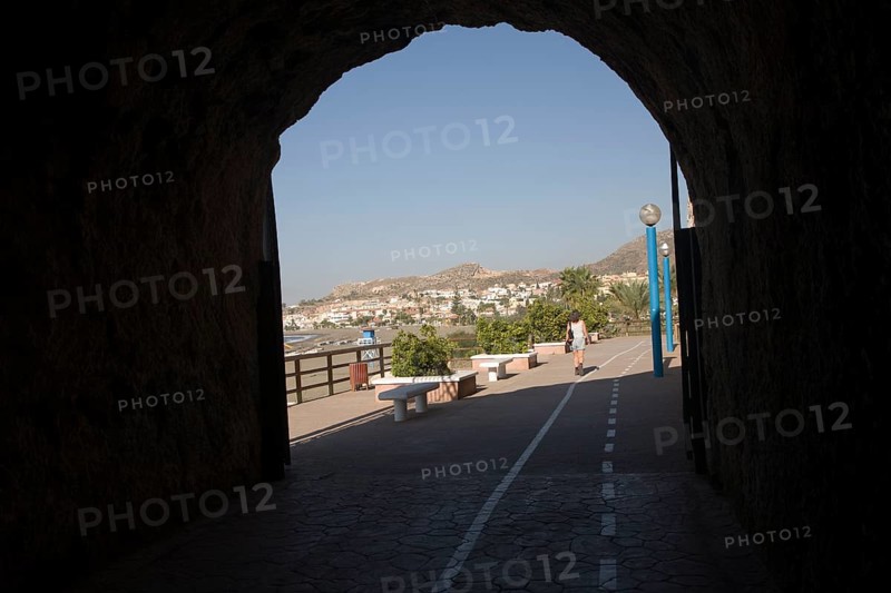 Walkway in former railway tunnels between La Cala del Moral and Rincon de la Victoria, Malaga province, Spain, Europe