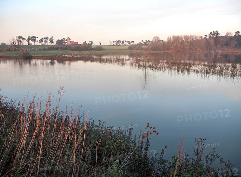 Coastal flooding leading to inundation of land not covered by flood water for 50 years, Ramsholt, Suffolk, England, December 2013
