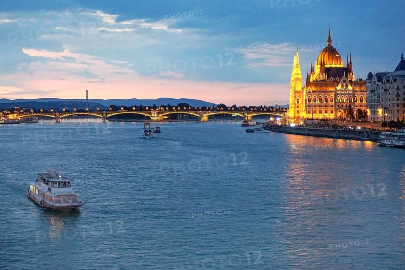 View of the Danube and the parliament building on 20 July 2019