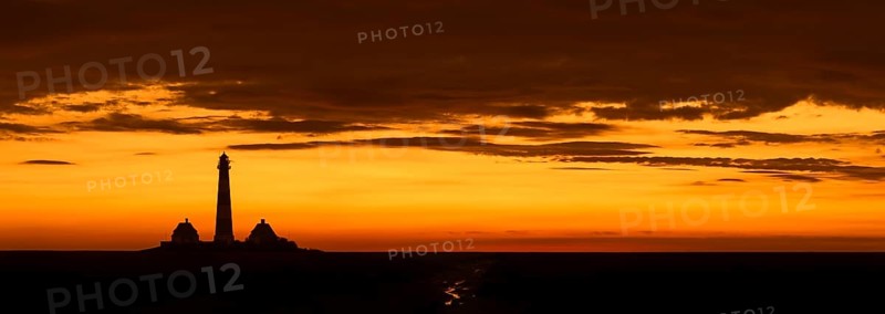 Lighthouse Westerheversand at sunset in summer, Westerhever, Wadden Sea National Park, North Frisia, Nordfriesland, Schleswig-Holstein, Germany, Europe