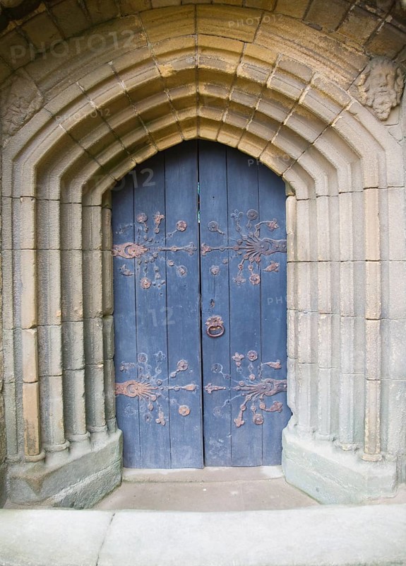 Arched doorway to the Percy family chapel, Tynemouth priory, Northumberland, England, United Kingdom, Europe