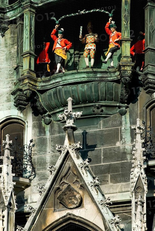 Clock tower chimes, carillon of the new town hall at Marienplatz, Mary's square, Munich, Bavaria, Germany, Europe