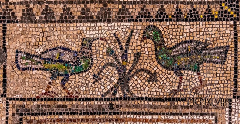 Floor mosaic of the Basilica di Santa Eufemia, Citta vecchia, island of Grado, north coast of the Adriatic, Friuli, Italy, Grado, Friuli, Italy, Europe