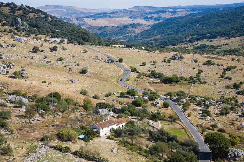Road running through landscape in Sierra de Grazalema natural park, Cadiz province, Spain, Europe