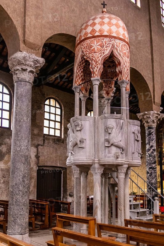 Pulpit of the Basilica di Santa Eufemia, Citta vecchia, island of Grado, north coast of the Adriatic Sea, Friuli, Italy, Grado, Friuli, Italy, Europe