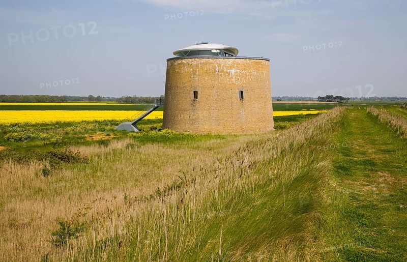 Martello tower in marshes converted to house, Bawdsey, Suffolk, England, United Kingdom, Europe