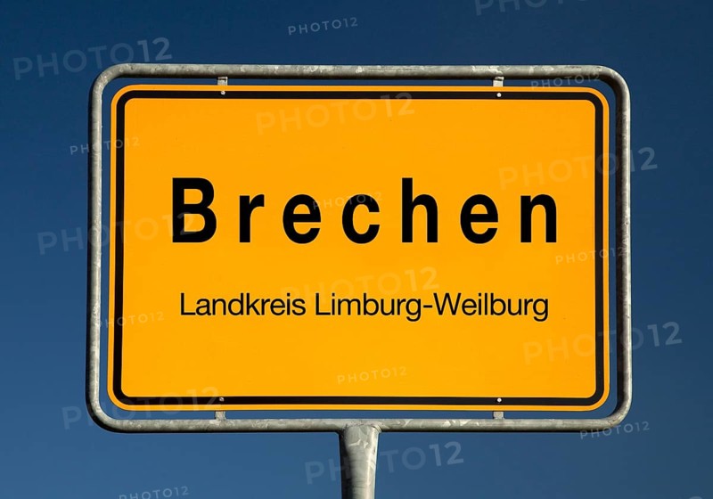 Place name sign Brechen, municipality in the district of Limburg-Weilburg, Hesse, Germany, Europe
