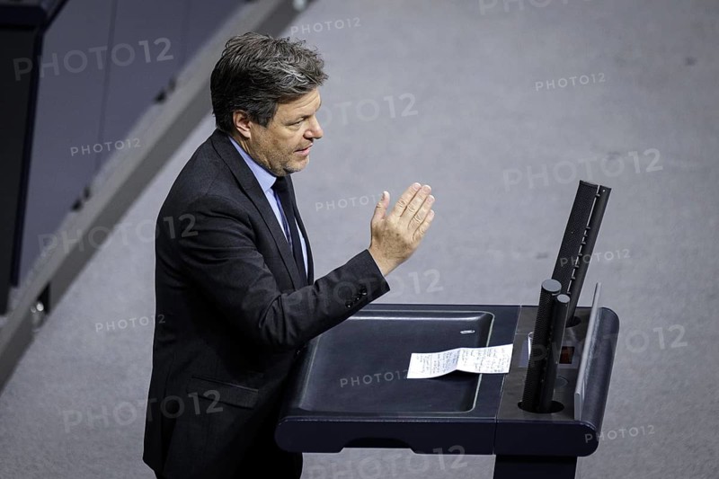 Robert Habeck, Federal Minister for Economic Affairs and Climate Protection and Vice-Chancellor, (Alliance 90/The Greens) recorded during his government statement on the annual economic report in the German Bundestag in Berlin, 22/02/2024