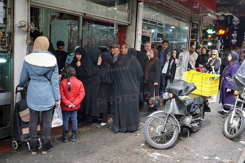 Shopping for the upcoming Persian New Year, queue in front of a butcher shop in a bazaar in Tehran, Iran, 18 March 2019, Asia