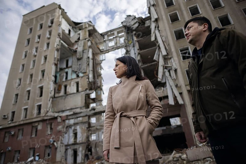 Annalena Baerbock (Alliance 90/The Greens), Federal Foreign Minister, visits the former seat of the regional administration of Mykolaiv oblast with the governor of Mykolaiv oblast, Vitaliy Kim. Mykolaiv, 25.02.2024. Photographed on behalf of the Federal Foreign Office