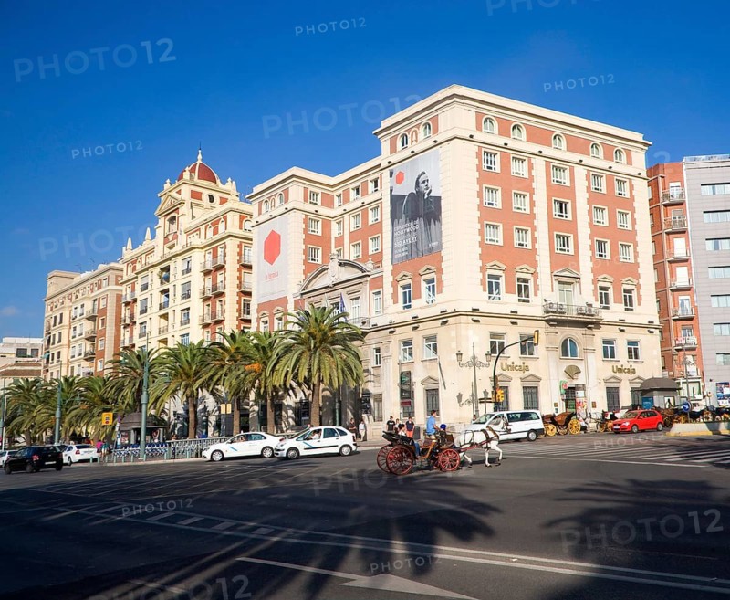 Buildings on Alameda Principal street city centre of Malaga, Spain, Europe