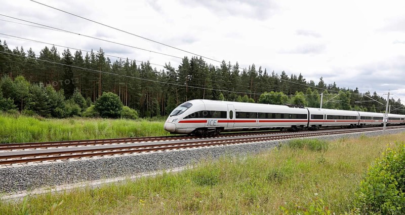 An ICE T train passes through the Tuehringer Forest near Wolfsberg. The new Leipzig Erfurt line is a high-speed railway line between Erfurt and Nuremberg, 19 June 2018
