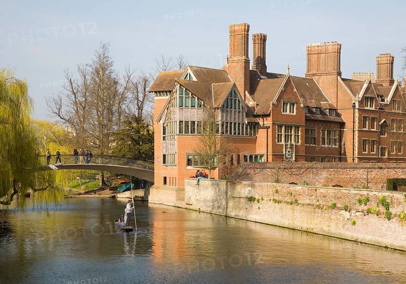 Punting on the River Cam by the Jerwood Library, Trinity Hall College, Cambridge university, England, United Kingdom, Europe