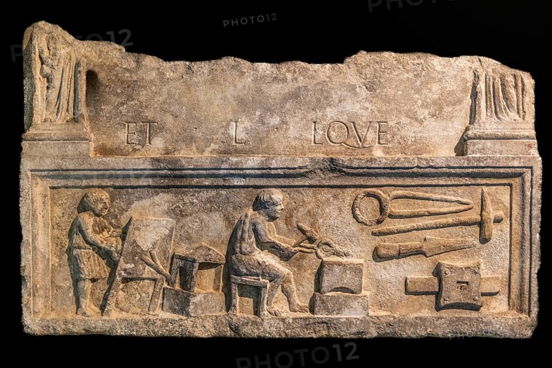 Relief with blacksmith's workshop, 1st century, National Archaeological Museum, Villa Cassis Faraone, UNESCO World Heritage Site, important city in the Roman Empire, Aquileia, Friuli, Italy, Aquileia, Friuli, Italy, Europe