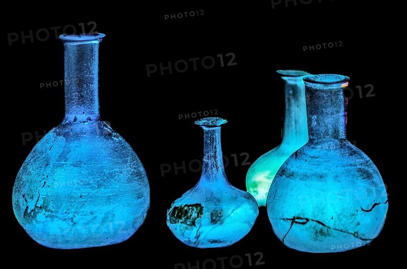 Blue Glass Vessels, National Archaeological Museum, Villa Cassis Faraone, UNESCO World Heritage Site, important city in the Roman Empire, Aquileia, Friuli, Italy, Aquileia, Friuli, Italy, Europe