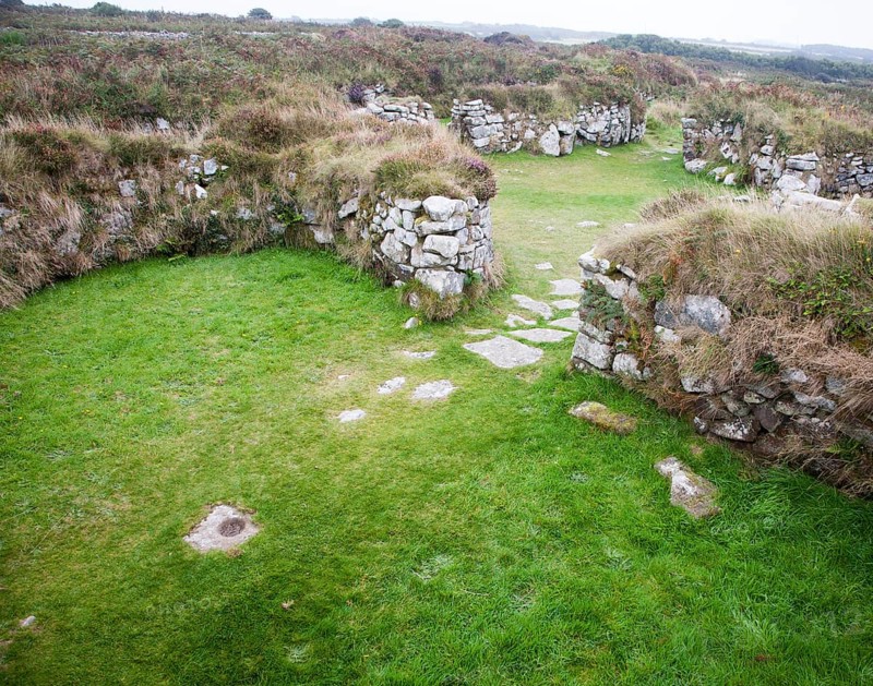 Chysauster Ancient Village is a late Iron Age and Romano-British village of courtyard houses in Cornwall, England, United Kingdom, Europe