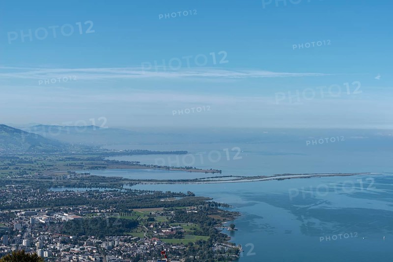View from the Pfaender, 1064m, local mountain of Bregenz, Rhine estuary, Lake Constance, Vorarlberg, Alps, Austria, Europe