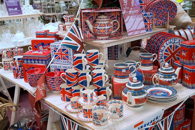 Royal Jubilee memorabilia products on display in shop, June 2012