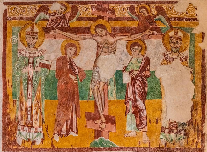 Frescoes, crucifixion scene, Basilica of Aquileia from the 11th century, largest floor mosaic of the Western Roman Empire, UNESCO World Heritage Site, important city in the Roman Empire, Friuli, Italy, Aquileia, Friuli, Italy, Europe