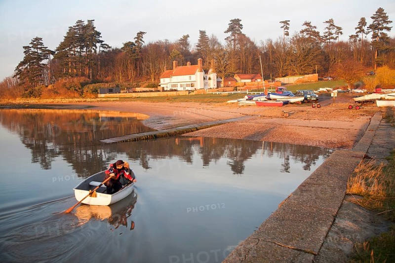 The Ramsholt Arms public house in late afternoon winter sunshine by the River Deben, Suffolk, England, United Kingdom, Europe