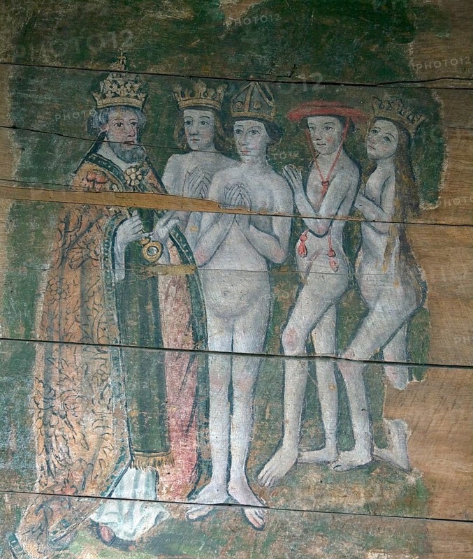 Early sixteenth century religious painting depicting the Day of Judgement called the Wenhaston Doom, Suffolk, England, United Kingdom, Europe