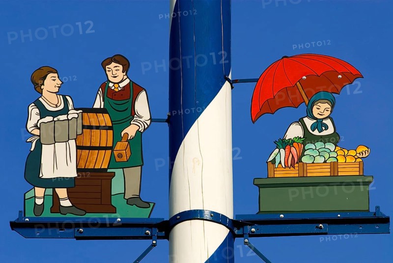 Detail of Maypole on Viktualienmarkt, Munich, Bavaria, Germany, Europe