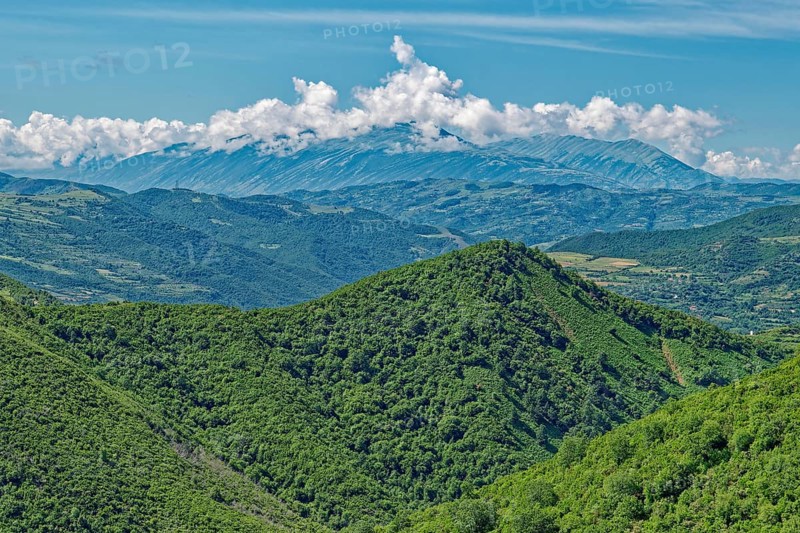 The southern Albanian mountain landscape on the western slope of the Tomorr massif m Tomorr National Park, also known as Tomorri National Park. Berat, Albania, Southeast Europe, Europe