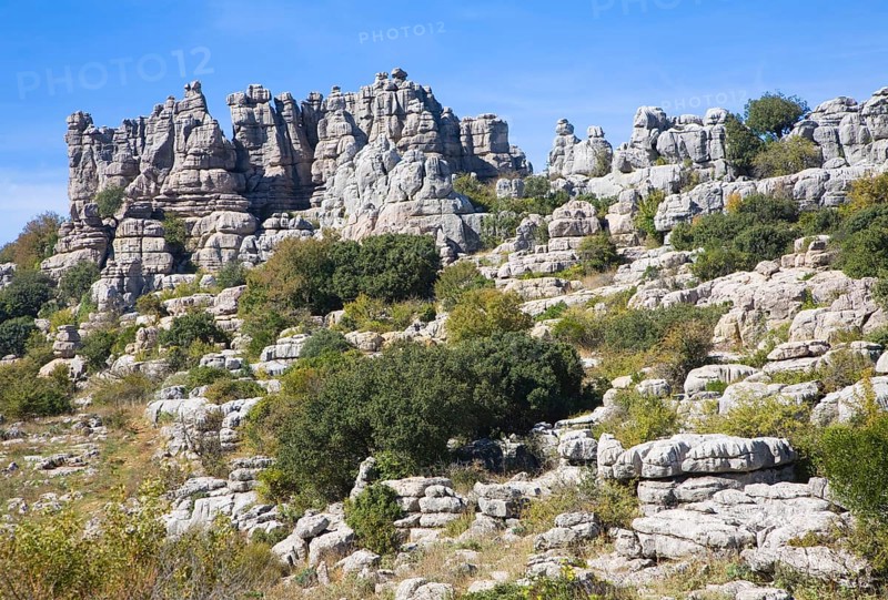 Dramatic limestone scenery of rocks shaped by erosion and weathering at El Torcal de Antequera national park, Andalusia, Spain, Europe