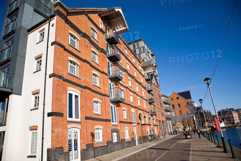 Converted maltings apartments, Wet Dock waterside redevelopment, Ipswich, England, United Kingdom, Europe